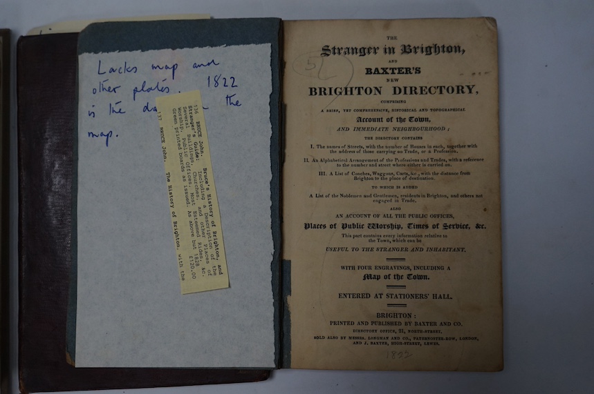 W.J.B. - Traces of Providence in A Tour From Brighton through the Isle of Wight, London, Thomas Bensley, 1808; Wright, C. The Brighton Ambulator, 1818; Baxter, J. The Stranger in Brighton and Baxter's New Brighton Direct